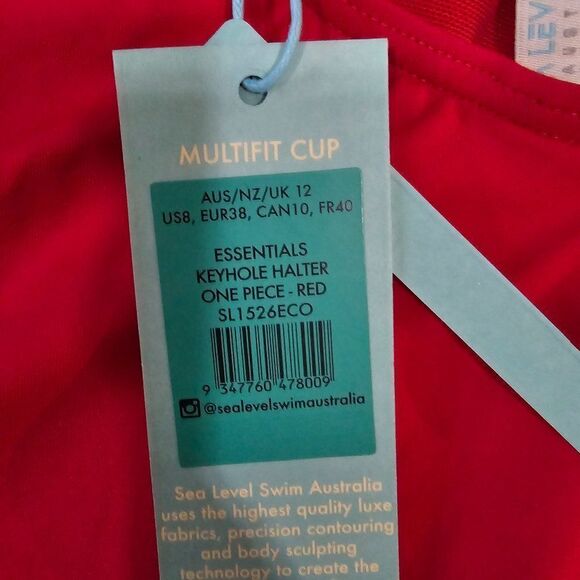 Sea Level Eco Essentials Red Keyhole Halter One-Piece Swimsuit Size 8 - Picture 14 of 14